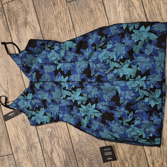 Lulu's Ready for Festivities Blue Multi Floral Jacquard Mini Dress NWT Sz Medium - Picture 6 of 7